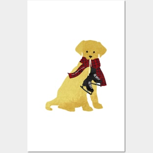 Preppy Golden Retriever Dog-Winter Ice Skates Posters and Art